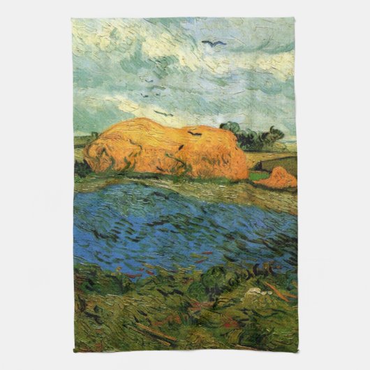 雨の空の下の麦畑（Haystacks Under a Rainy Sky）by ヴィンセント・ヴァン キッチンタオル (縦)