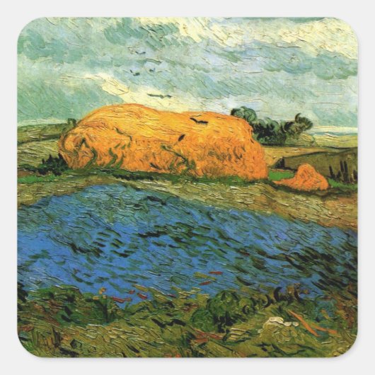 雨の空の下の麦畑(Haystacks Under a Rainy Sky)by ヴィンセント・ヴァン スクエアシール (正面)