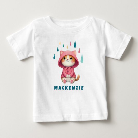 雨の空を見上げるかわいい子猫 ベビーTシャツ (正面)