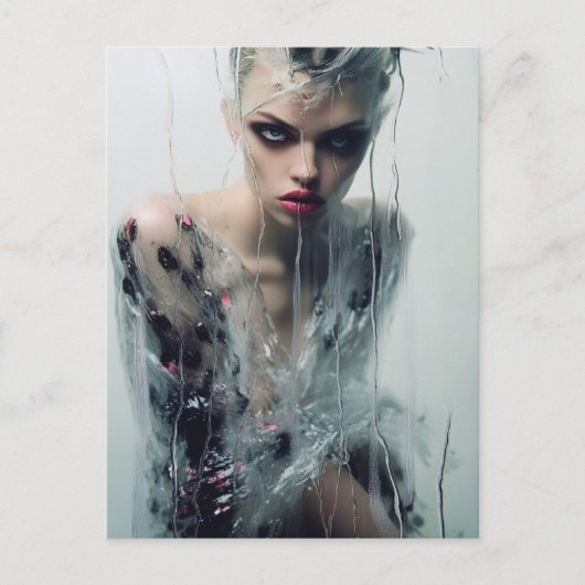 雨の窓澄んの後ろの婦人のプラスチックのドレス ポストカード (正面)