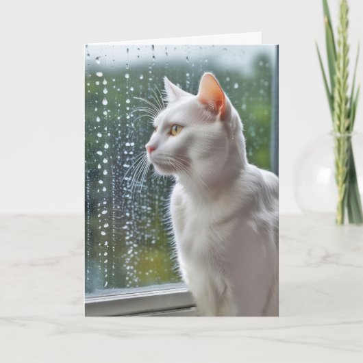 雨の窓辺で外を眺めるあなたを想う猫 カード (正面)
