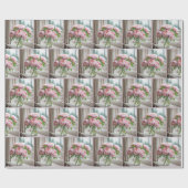 雨の窓辺のピンクの芍薬の花束 ラッピングペーパー (フラット)