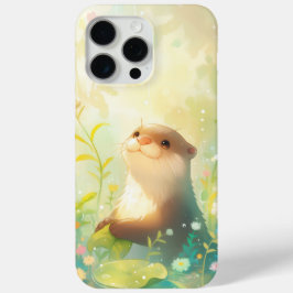 雨の花畑で楽しむカワウソ iPhone 15 PRO MAXケース
