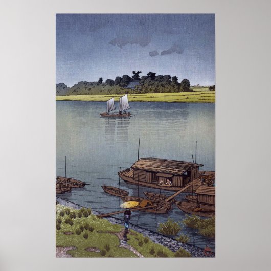 雨の荒川, 川瀬巴水 Summer Rain, Arakawa, Hasui Kawase ポスター (正面)