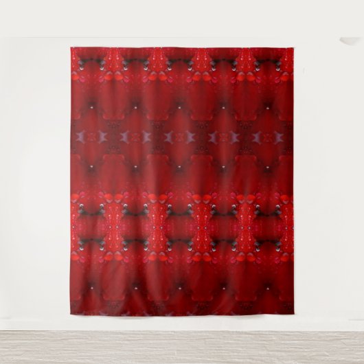 雨の赤いディアンサスイカットも タペストリー (正面)