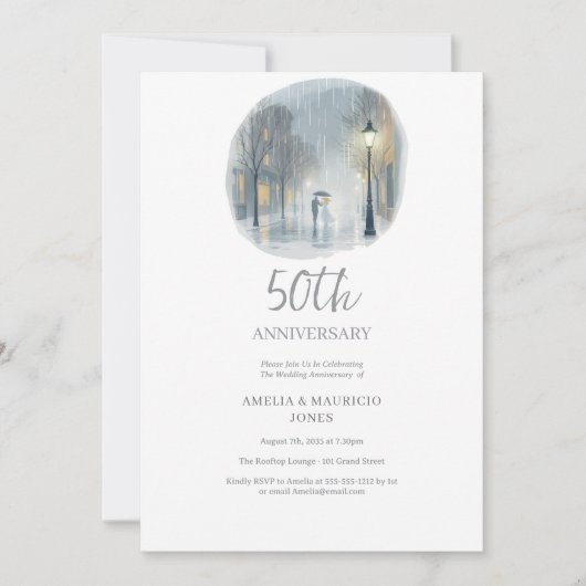 雨の都ロマンス優雅な結婚記念日 招待状 (正面)