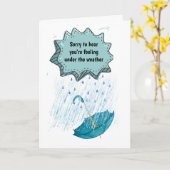 雨の降るかわいい傘が落ち込んだ カード (黄色い花)