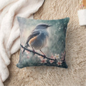 雨の降る窓の青い鳥 クッション (ブランケット)