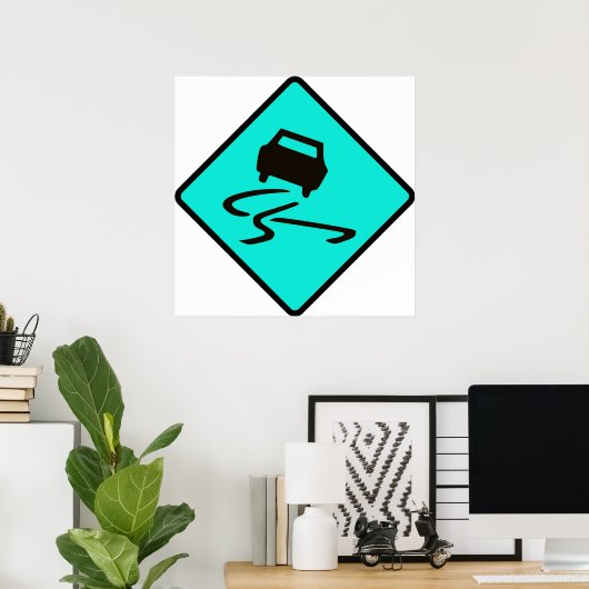 雨の降る道路のトラフィックがオーストラリアの車に署名するとき滑りやすい ポスター (ホームオフィス)