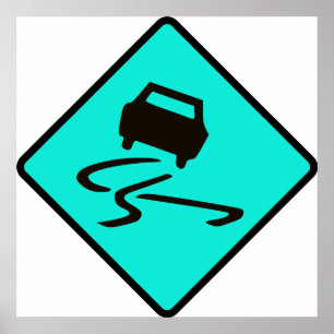 雨の降る道路のトラフィックがオーストラリアの車に署名するとき滑りやすい ポスター