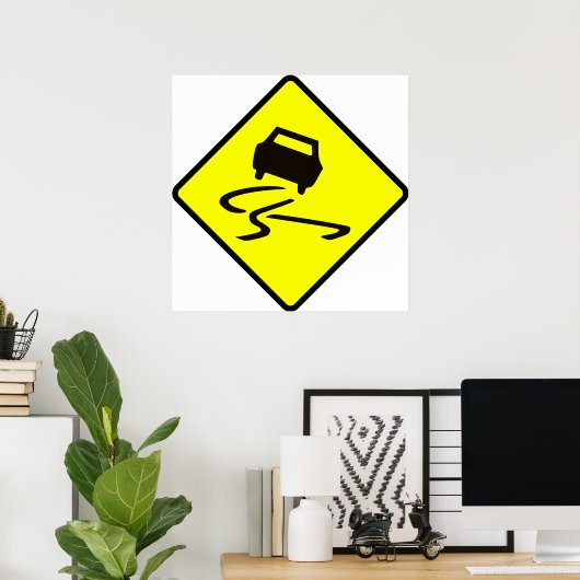 雨の降る道路のトラフィックがオーストラリアの車に署名するとき滑りやすい ポスター (ホームオフィス)