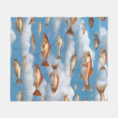 雨の降る魚 フリースブランケット (正面(横))