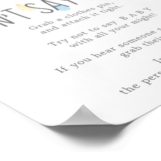 雨の雲の男の子は言わないベビーゲームサイン ポスター (角)