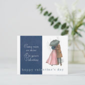 雨またはシャインバレンタインヴィンテージ傘カップル ポストカード (スタンド正面)