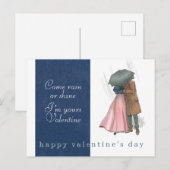 雨またはシャインバレンタインヴィンテージ傘カップル ポストカード (正面/裏面)