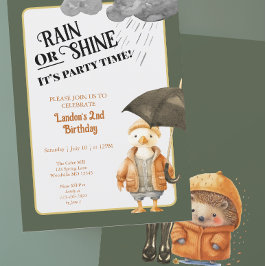 雨またはシャイン春または秋ウッドランド誕生日 招待状