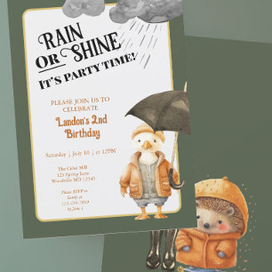 雨またはシャイン春または秋ウッドランド誕生日 招待状