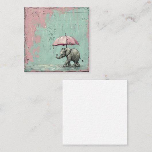 雨または輝き、送信スマイル:象の傘 ノートカード (正面/裏面)