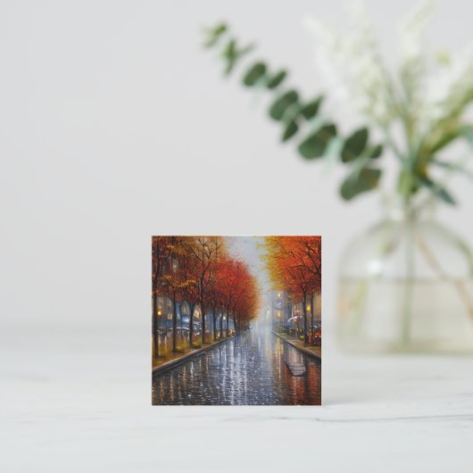 雨や葉の多い秋の風景にはユニがある スクエア名刺 (スタンド正面)