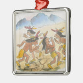 雨を行っているネイティブアメリカンの人の漫画 メタルオーナメント (左)