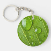 雨モダン滴付きグリーンリーフ キーホルダー (正面)
