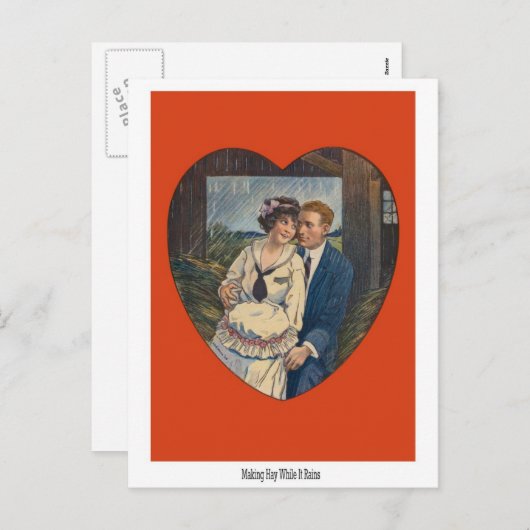 雨ヴィンテージのバレンタインカードの干し草の作成 シーズンポストカード (正面/裏面)