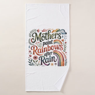 雨上がりに虹を描く母親 バスタオル