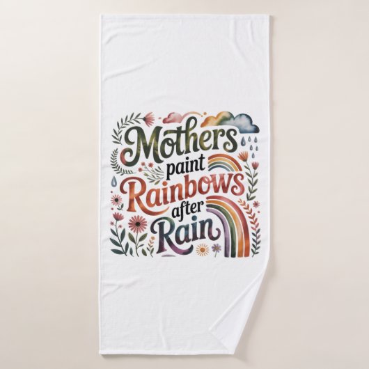 雨上がりに虹を描く母親 バスタオル (バスタオル)
