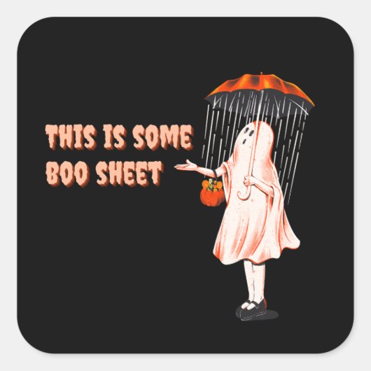 雨不気味のステッカーの可愛い幽霊 スクエアシール (正面)