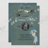 雨低下のシャワーの傘のベビーシャワー 招待状 (正面/裏面)