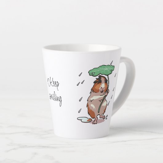 雨保を楽しむハッピーギニア豚 カフェラテマグ (右アングル)