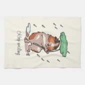 雨保を楽しむハッピーギニア豚 キッチンタオル (横)