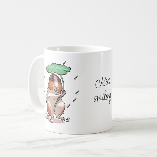 雨保を楽しむハッピーギニア豚 コーヒーマグカップ (正面左)