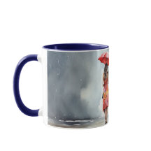 雨傘の中の水の色の女性レッドドレスマグ