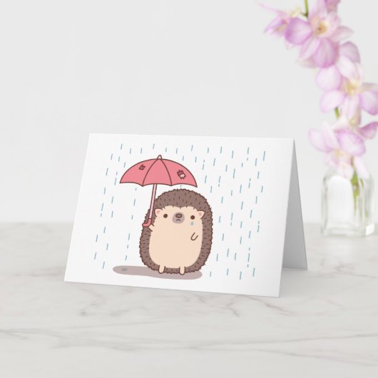 雨傘を持つ悲しいハリネズミの別れカード カード (蘭)