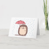 雨傘を持つ悲しいハリネズミの別れカード カード (正面)