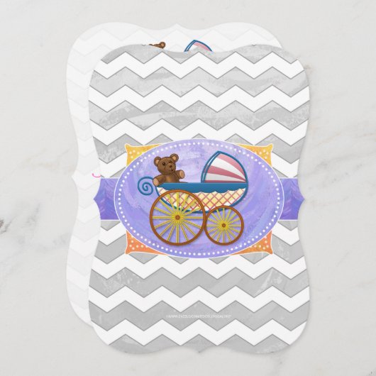 雨天グレーシェブロンアンドパープルベビー 招待状 (正面/裏面)