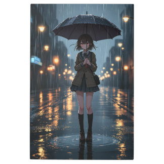 雨天夜用の傘つきアニメガール メタルプリント