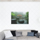 雨天禅園の黒石に花が咲く | ポスター