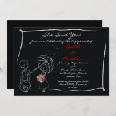 雨婚約の招待状の甘いカップル 招待状 (正面/裏面)