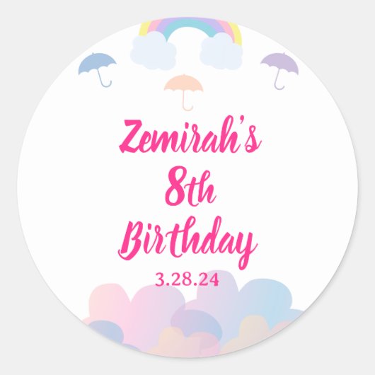 雨季 – パステルアンブレラとクラウド ラウンドシール (正面)