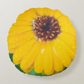 雨後の明るい黄色の花 ラウンドクッション (正面)