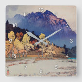 雨後の穂高山、雨、吉田の木版画の後のHodaka-yama スクエア壁時計 (正面)