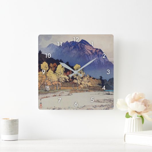雨後の穂高山、雨、吉田の木版画の後のHodaka-yama スクエア壁時計 (ホーム)