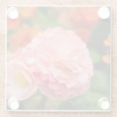 雨後の繊細なピンクの花 ガラスコースター (裏面)