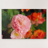 雨後の繊細なピンクの花 ジグソーパズル (横)