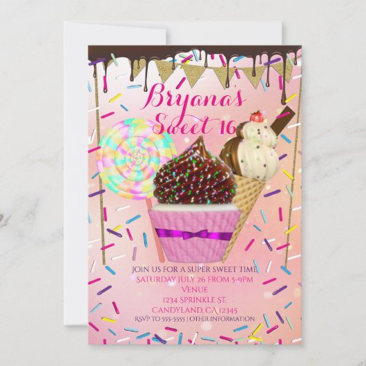 雨振りかけるキャンディランド甘い16招待状 招待状 (正面)