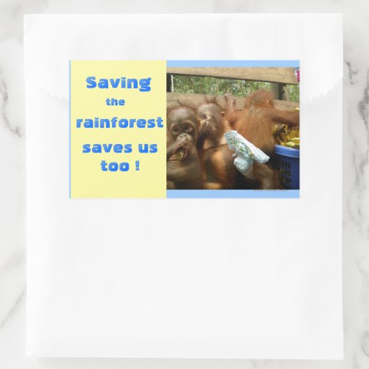 雨救林と可愛いベビーオランウータンス 長方形シール (バッグ)