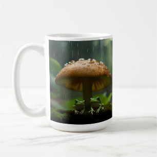 雨日の避難所:キノコの下で保護されたカエル コーヒーマグカップ