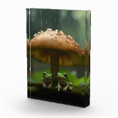 雨日の避難所:キノコの下で保護されたカエル フォトブロック (右)